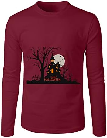 ZDDO Мъжки Блузи На Хелоуин, Мъжки t-shirt Happy Halloween Haunted House с Принтом, Дълъг Ръкав, през Цялата