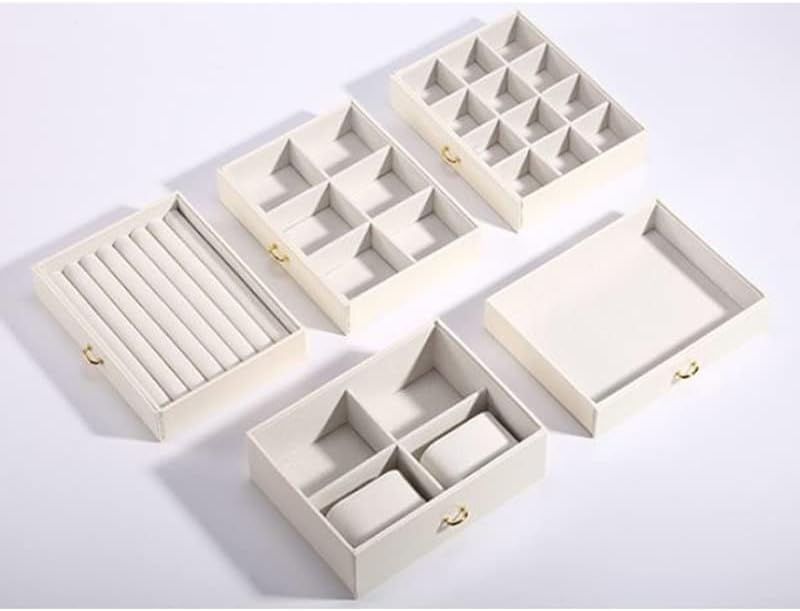 KFJBX Кутия-Органайзер за Бижута е с Голям Капацитет с Двойна Врата от Изкуствена Кожа, Кутия за Съхранение, Калъфи за Обеци, Колиета (Цвят: E, размер: 24,3 * 18,3 * 20 см)