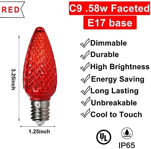 Водоустойчив Списъка на UL IP65 Опаковка от 25 Многоцветни led коледни сменяеми лампи C9 E17 С регулируема яркост,
