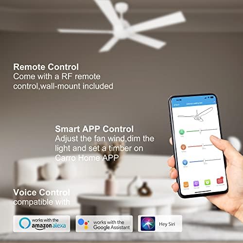 Умен вентилатор на тавана SMAAIR с подсветка, с 56-инчов вентилатор на тавана за помещения и на улицата с дистанционно управление, съвместими с Alexa / Google Assistant / Siri Shortcut, а