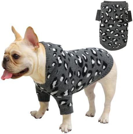 Пуловер за кучета Fyzeg с качулка, за Кучета с Леопардовым Модел, Вязаный Пуловер с Шапка, Зимно Топло Облекло