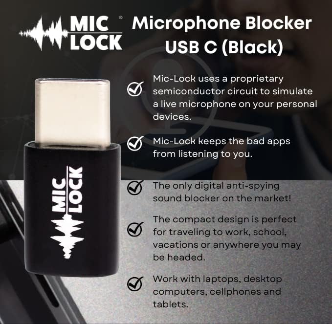 Защита микрофон USB Micro C Audio Security с ключалка за микрофон (Черен Единични)