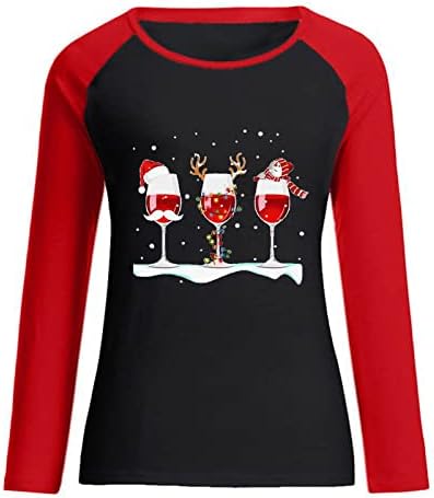 Грозни Коледни Пуловери за Жени, Мода 2023, Коледна Hoody с кръгло Деколте и Дълъг Ръкав, Чаши за Вино, Риза,