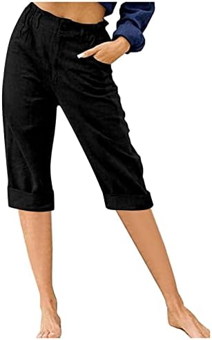 Дамски панталони капри, Ежедневни Модни Обикновена Панталони с Копчета, Летни Директни Скъсяване на Панталон