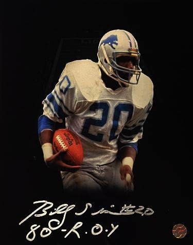 Били Sims подписа снимка Detroit Lions 8x10 #20 80 ROY - Холограма AWM (черен фон) - Снимки на НФЛ с автограф