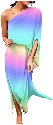 Женствена рокля в Ретро стил, Женското Сексуално Свободно Ежедневна Рокля с Цепка на Едното рамо и с Къс Ръкав