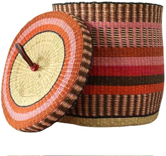 Средната Гана Традиционна Африканска Кошница за дрехи, Ръчно изработени от Гана Натурална кошница за дрехи, С капак