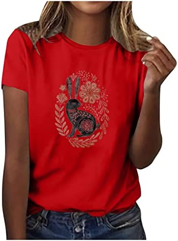 Великденски Ризи за Жени, Тениска с изображение на Смешно Заек, Къс Ръкав, Деколте Устата, Красиви Върхове за Великденските Празници, Ежедневна Блуза За Момичета