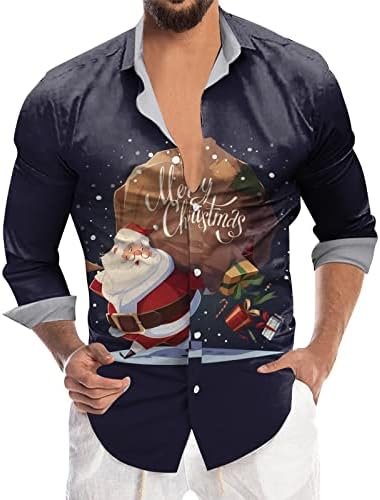 XXBR Коледни Мъжки Ежедневни Ризи с Копчета и Дълъг Ръкав И яка Новост, Забавна Коледна Тениска С Принтом на Дядо Коледа