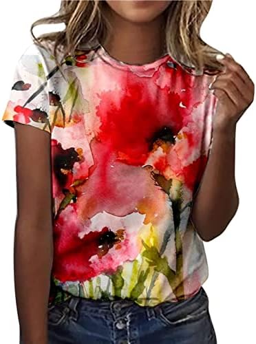 Тениска за Момичета Лято Есен Къс Ръкав през Цялата Силует Градиентные Графични Блузи, Тениски Дамски Дрехи