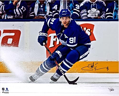 Джон Tavares Торонто Мейпъл Лийфс С автограф На свой ред сини тениски с размер 16 х 20 инча - Снимки на НХЛ