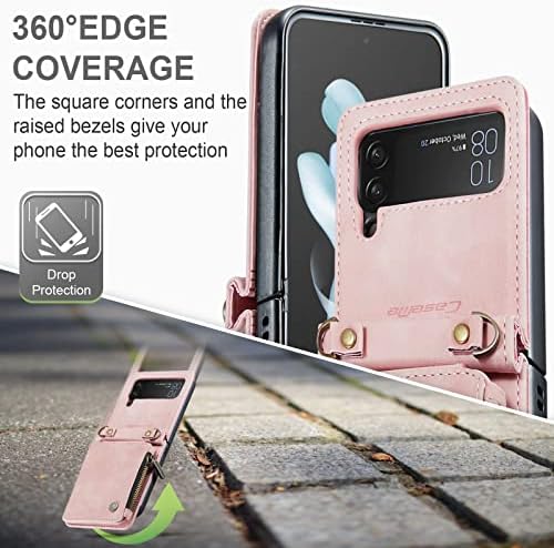 Чанта-портфейл Wefor Samsung Galaxy Z Flip 4 (2022) с каишка, калъф за телефон от изкуствена кожа с RFID заключване,