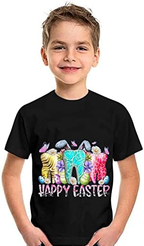 Тениски с принтом на Ден на Великден, За Малки Момичета и Момчета, Тениска със Заек с Къс Ръкав, Детски Тениски