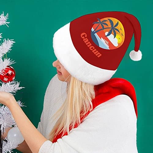 Залез в Канкун и палми, коледна шапка, мек плюшен шапчица Дядо Коледа, забавна шапчица за коледно новогодишната