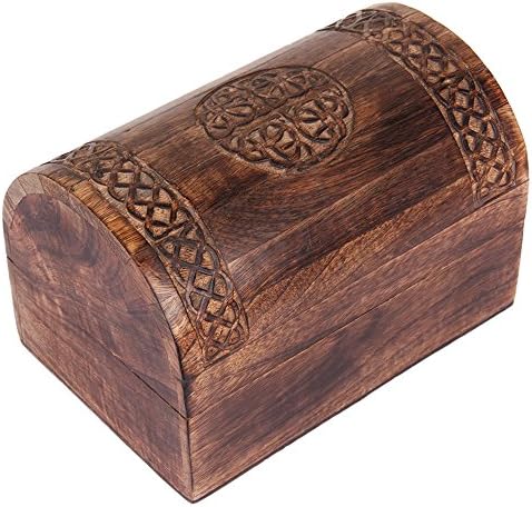 Селски Дървена Кутия За Съхранение на Бижута в Памет на Селтик ръчно резбовани (6 x 3 инча)