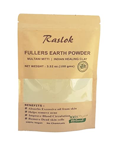 Raslok Pure Fullers Earth Powder | Мультани Митти Органични за лице | Маска от глина, бентонит | Без добавяне