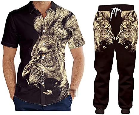 Ежедневни Мъжки Спортни Облекла, Панталони с качулка Яке от две части с 3D Принтом, Мъжки Свободен Костюм Голямо Черно Животно на Лъва, Спортен