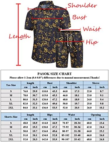 Мъжки Спортен Костюм PASOK с цветен Модел от 2 Теми, Ежедневни Хавайска Риза с Копчета с Къс ръкав и къси Панталони,