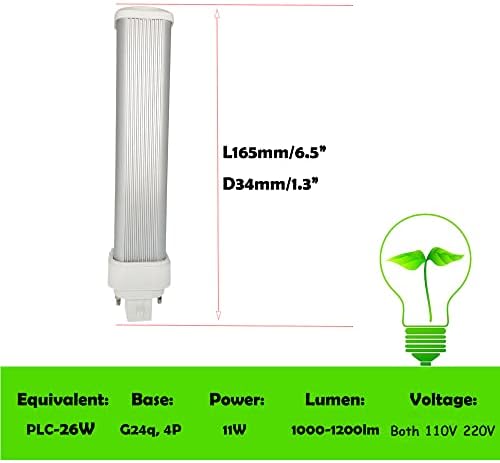 E-biliana siderova 11W LED GX24Q 4-пинов основен лампа за смяна на PL-C 26W КЛЛ GX24/G24Q Странично led PL промяна лампа Матиран 180D страничната лампа Топла бяла светлина 3500K (Изтриване / байпа