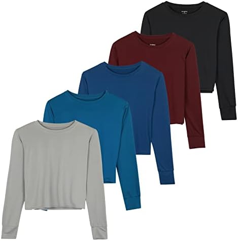 5 Опаковки: Женски Съкратен топ Dry Fit - Еластична спортна тениска с кръгло деколте и дълъг ръкав (на разположение