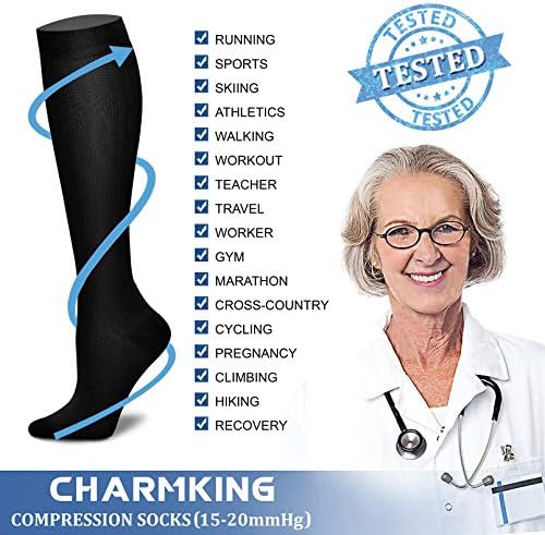 Компресия чорапи CHARMKING за жени и мъже с циркулация на кръвта (3 двойки) 15-20 мм живачен стълб.календар.