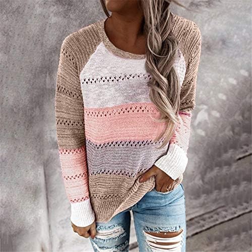 Пуловери MUDUH за Жени, Съкратен през Цялата Силует, Мек Удобен Пуловер в Контрастен цвят с Изрези, Пуловер