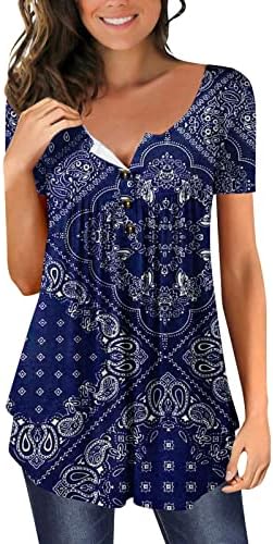 2023 Женска Риза Лятна Тениска С Къс Ръкав Плиссированная Струящаяся Туника Хенли Върховете Ежедневни Блузи