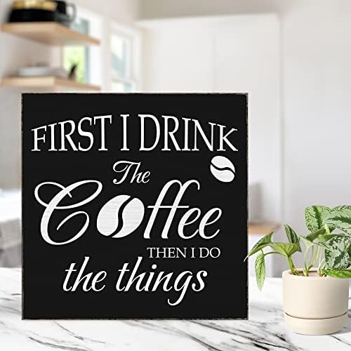 5x5 Първо, аз пия кафе, Плака от черно дърво, Табела с надпис, Ретро-Кафенето на Дървени Табели, за Декорация