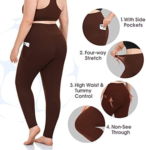 Дамски гамаши MOREFEEL размера на Плюс с джобове -Еластичен X-4XL с контрол на корема, Спортни Черни Панталони за йога с Висока талия
