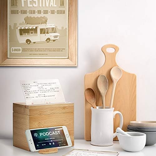 Кутия за рецепти Prosumer's Choice Бамбук с Разтегателен стойка за таблет и смартфон за карти с размери 4x6