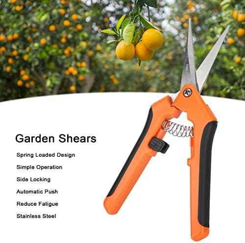 Градинарски ножици от неръждаема стомана, градински ножици с пружинна страничната заключване, автоматични ножици за подстригване (оранжев)