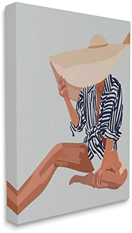 Stupell Industries Жена, скрита шапка от слънцето, Летен плажен портрет, платно, стенно изкуство, дизайн Амелии Нойес