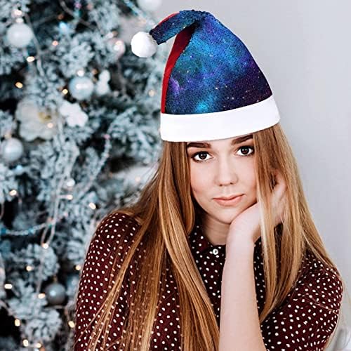 Космическа галактика, забавна коледна шапка, шапки на Дядо Коледа с пайети за мъже и жени, украса за коледното