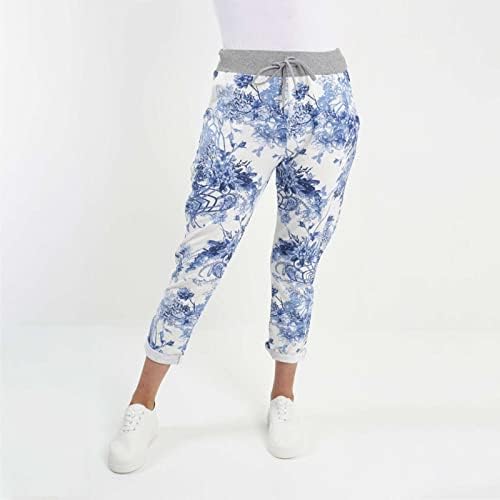 MIASHUI / дамски памучни панталони, ежедневни дамски панталони за джогинг с имитация на джинсового принта, ежедневни
