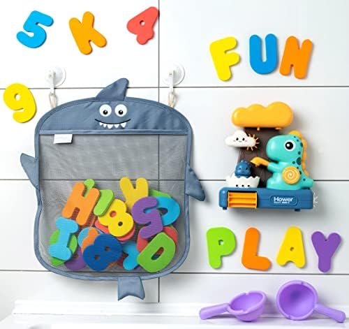 Органайзер за играчки за детска баня Comfylife - за Съхранение на играчки за баня с Акули + Играчка за вода с Динозавром - Органайзер за Играчки за Баня или душ с Цифри и б?