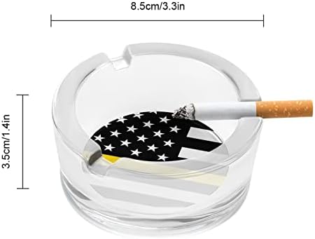 Флаг на САЩ Тънка Жълта Линия Стъклен Пепелник За Цигари, Пури, Пепелник Кръгъл, Държач За Вътрешно Външно
