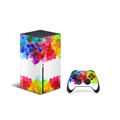 ZOOMHITSKINS, съвместими за Xbox Series X Skin, Корица за Xbox Series X, диско-пръски боя неонови цветове в